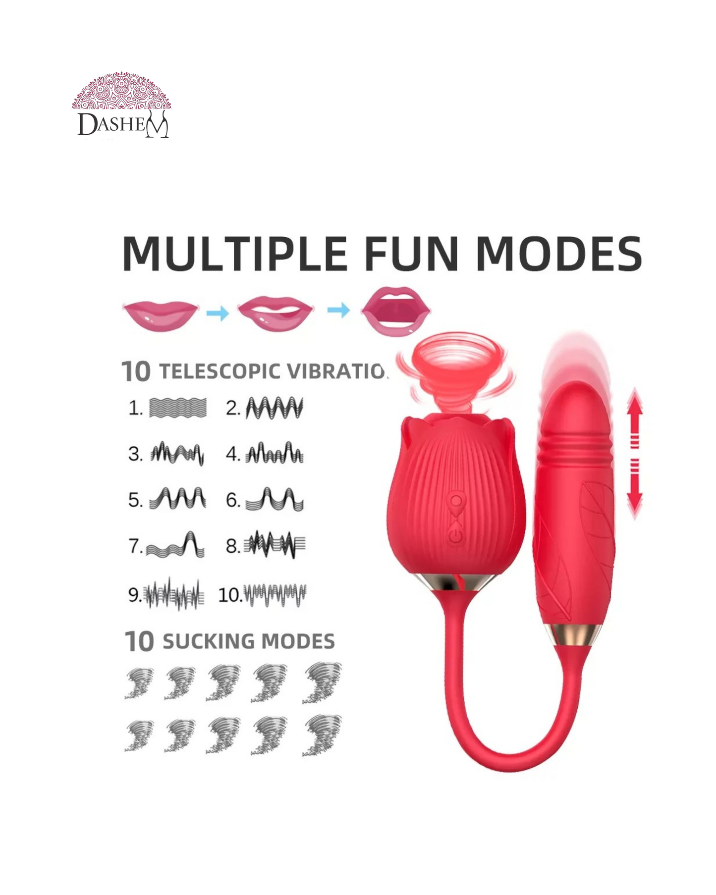 THE ROSE, VIBRATOR WITH CLITORAL AND NIPPLE SUCTION + VAGINAL STIMULATION XA122
